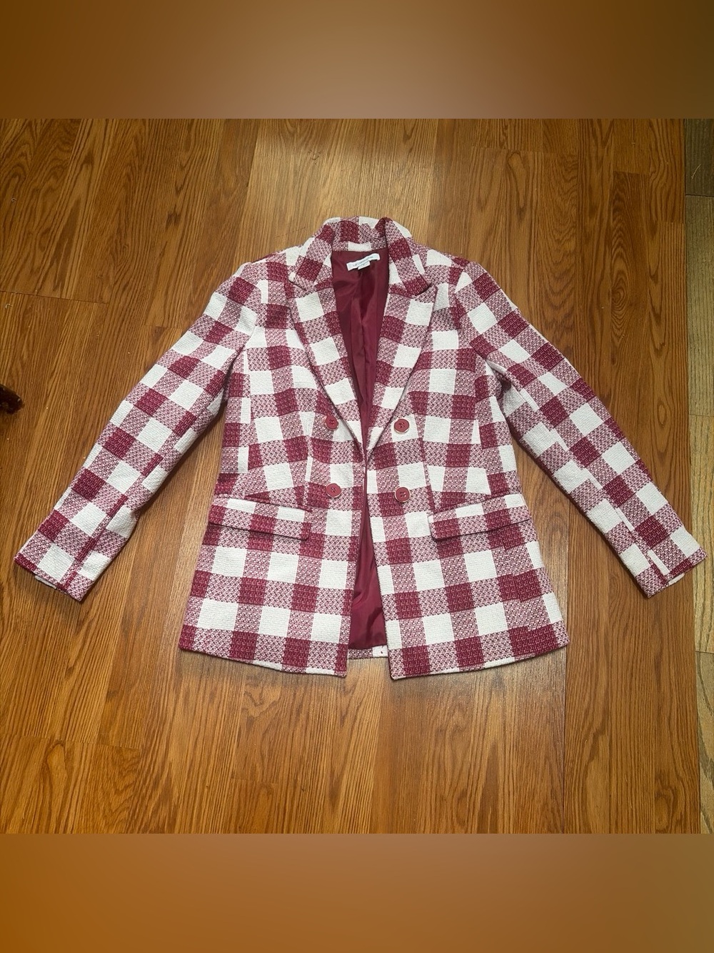 Liz Claiborne Pink and White Check Blazer Jacket. Size 6.